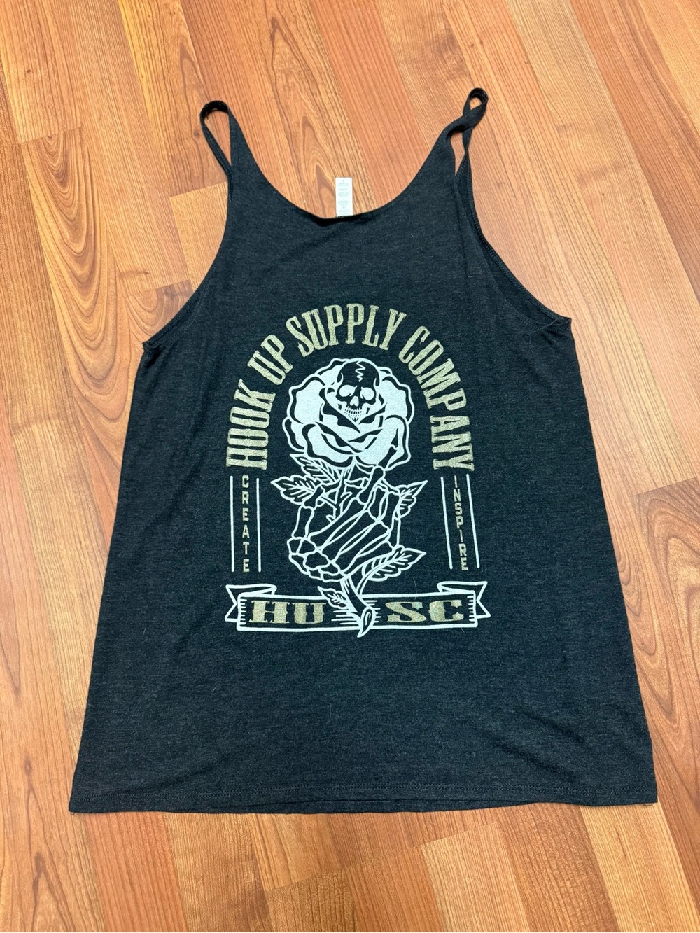 Hook Up Supply Company Black Graphic Tank Top with Cream Rose Print